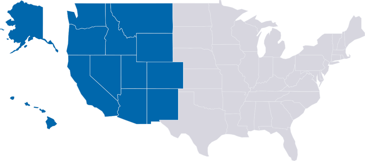 United States map highlighting West region in blue