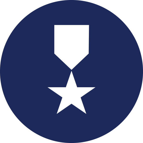 Dark blue circle showing white military medal icon inside