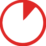 Red and white pie chart icon at 14%