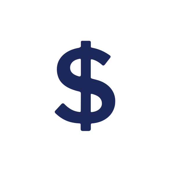 White circle showing dark blue dollar sign inside
