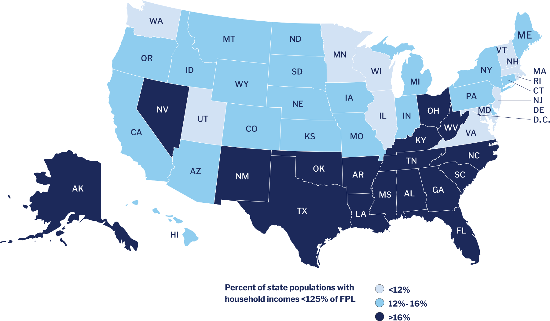 Map of United States in various shades of blue